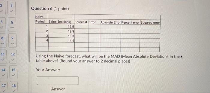 2 3 Question 6 (1 point) 5 Absolute Error Percent