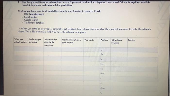 Use the grid on this name to brainstorm words &