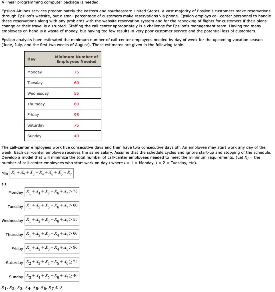 A linear programming computer package is needed.