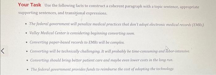 Your Task Use the following facts to construct a