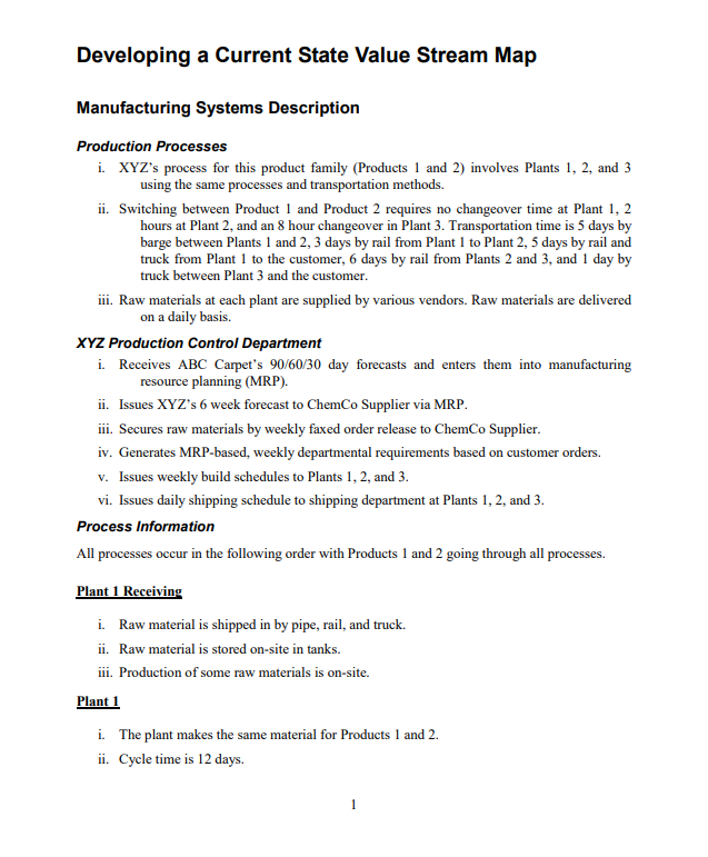 Consider the manufacturing system description