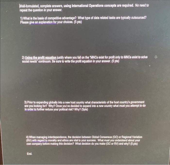 please answer 1-4 with international operations