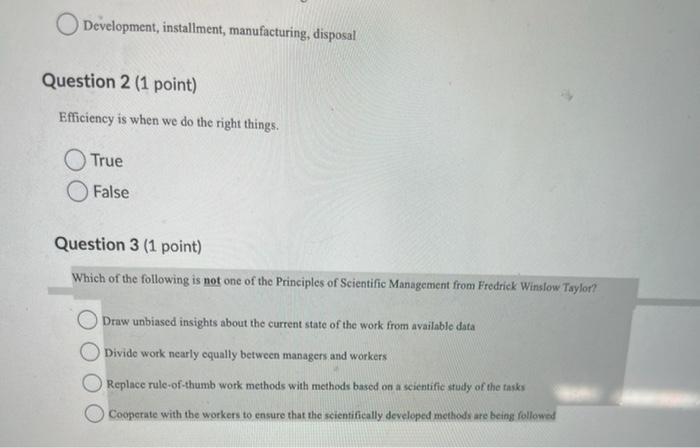 Development, installment, manufacturing, disposal