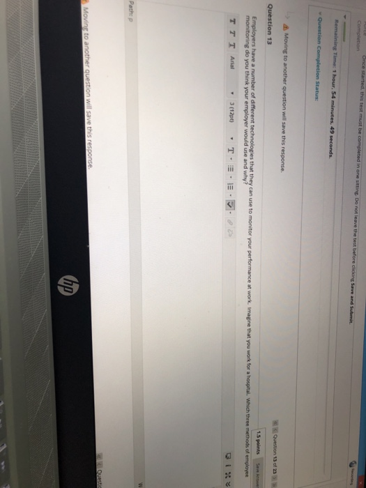 Once started this test must be completed in one