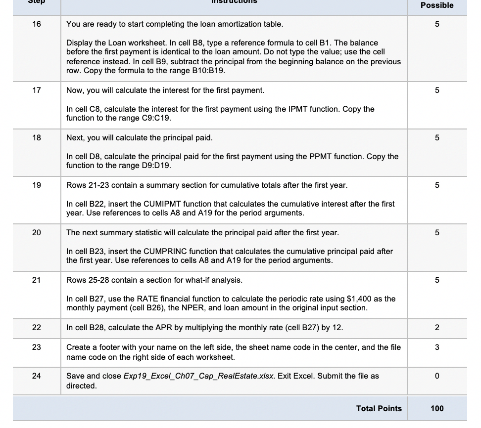 Steps to Perform: Step Instructions Points