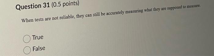 Question 31 (0.5 points) When tests are not