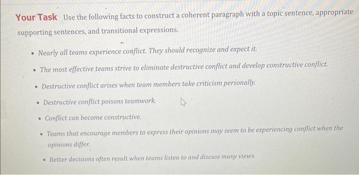 Your Task Use the following facts to construct a