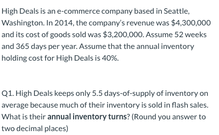 High Deals is an e-commerce company based in