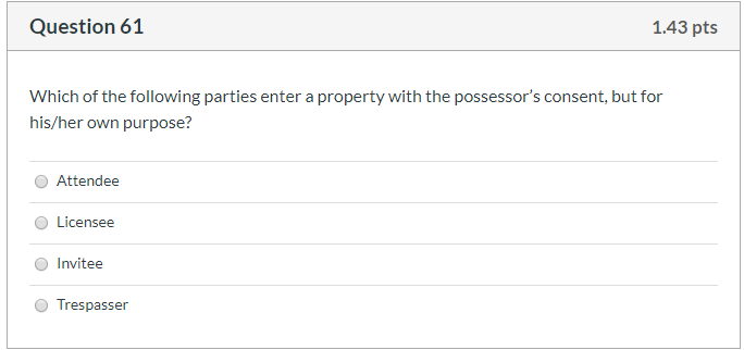 61 Question 61 1.43 pts Which of the following