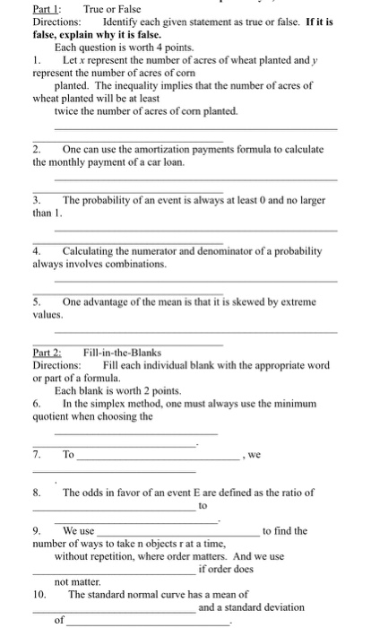 Part 1: True or False Directions: Identify each