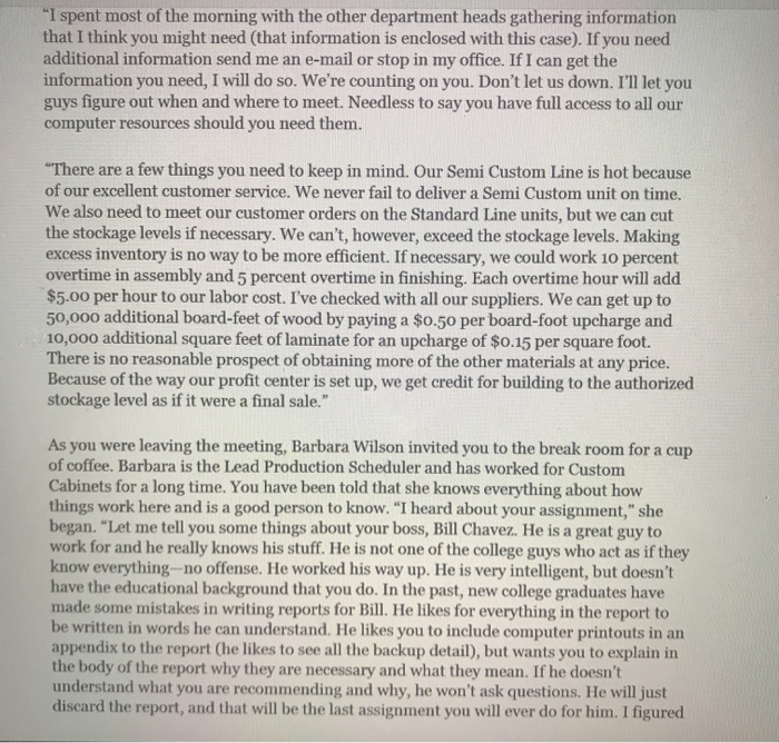 Project 1 - Linear Programming, Custom Cabinets,