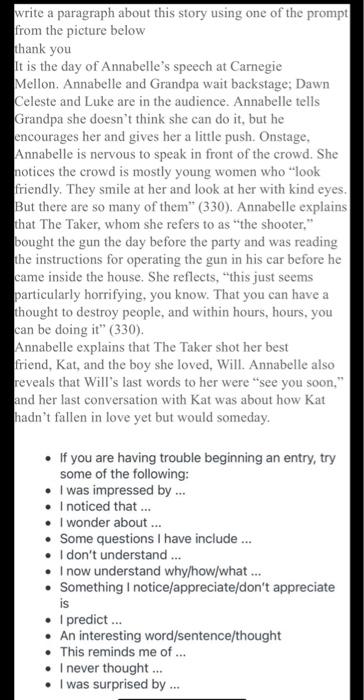 PICK A PROMPT and write a paragraph about this