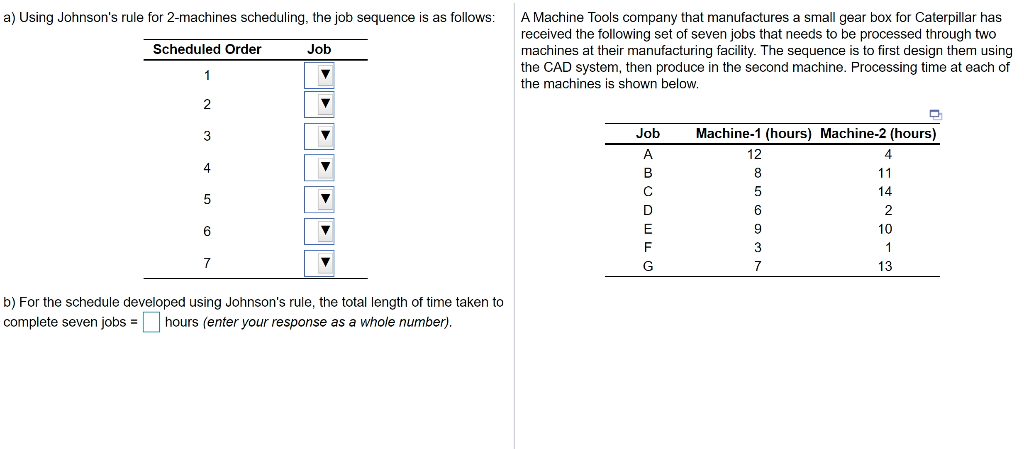 a) Using Johnson's rule for 2-machines