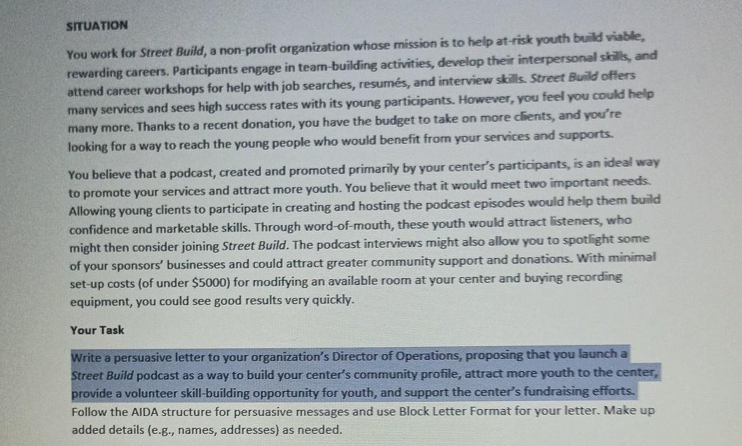 please ans this question fast. SITUATION You work