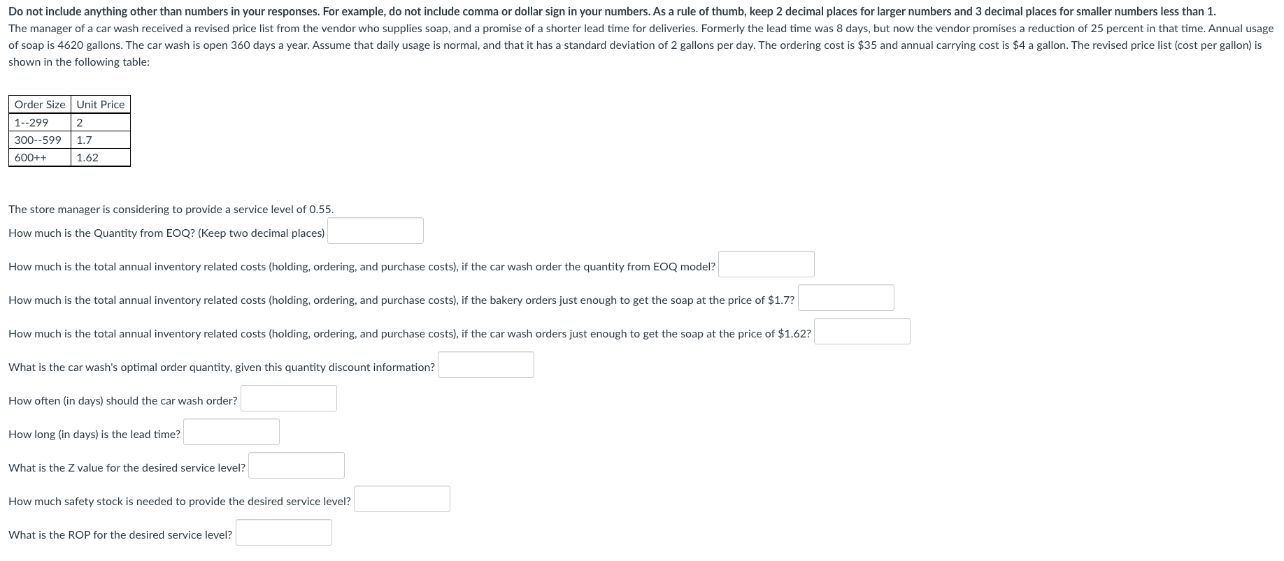 Do not include anything other than numbers in