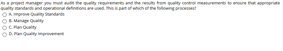 As a project manager you must audit the quality