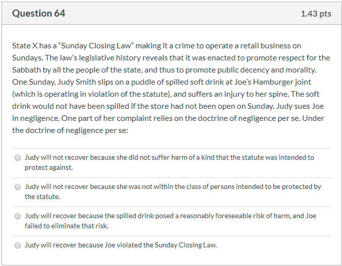 64 Question 64 1.43 pts State X has a "Sunday