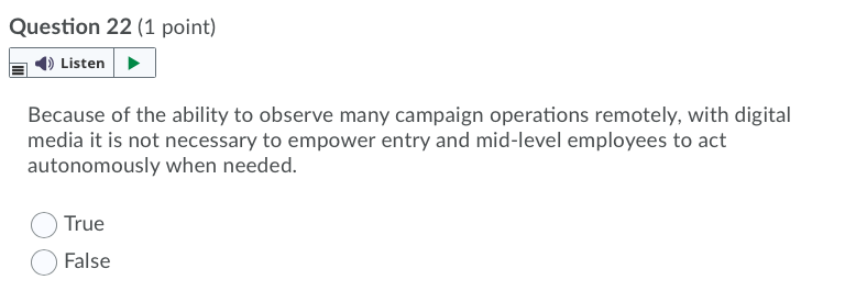 Marketing help!!! Question 20 (1 point) Listen