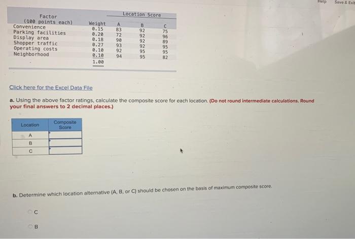 Help Save & El Location Score Factor (100 points