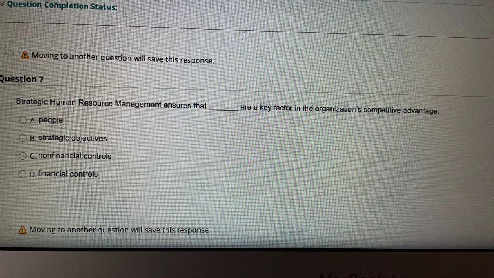 Question Completion Status: Moving to another