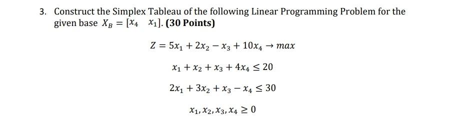 3. Construct the Simplex Tableau of the following