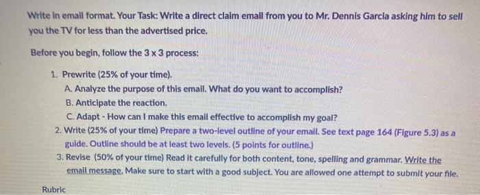 Write in emall format. Your Task: Write a direct