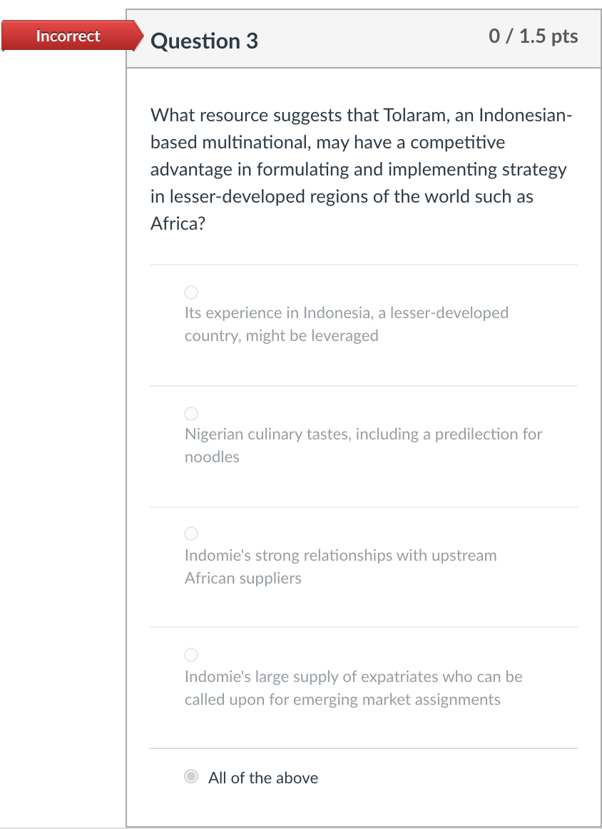 Incorrect Question 1 0 / 1.4 pts Despite Africa's