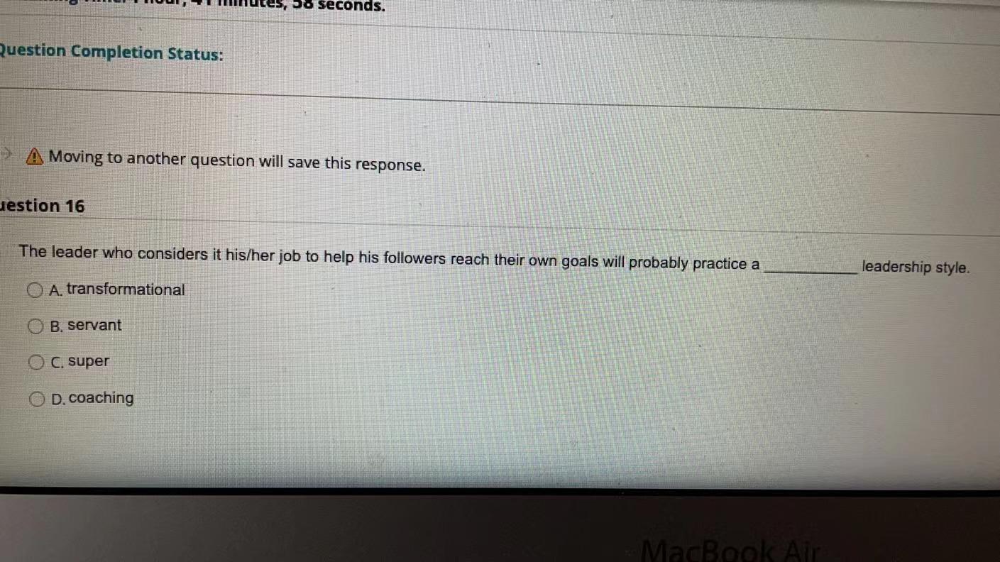 so seconds. Question Completion Status: A Moving