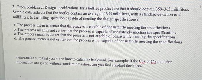 3 3. From problem 2, Design specifications for a