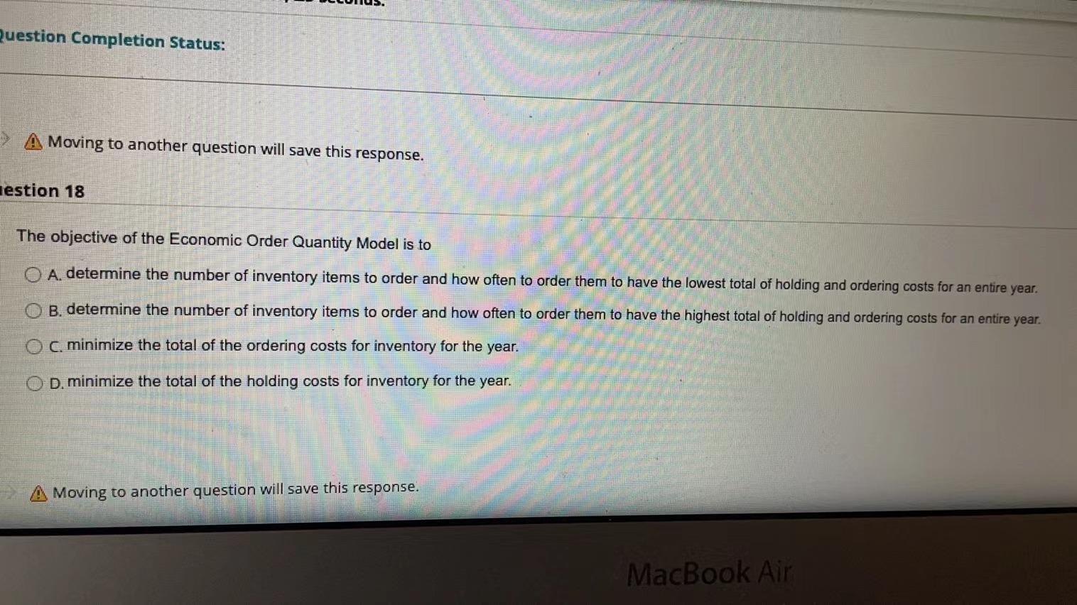 Question Completion Status: > A Moving to another