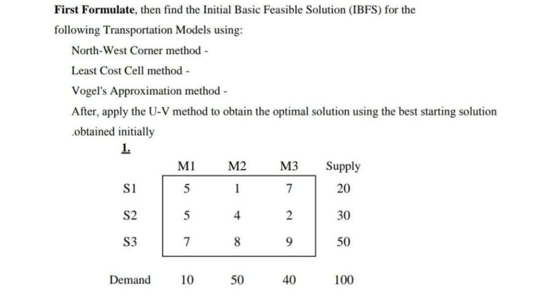 solve this in operations research solve the uv