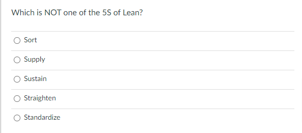 Which is NOT one of the 55 of Lean? Sort Supply