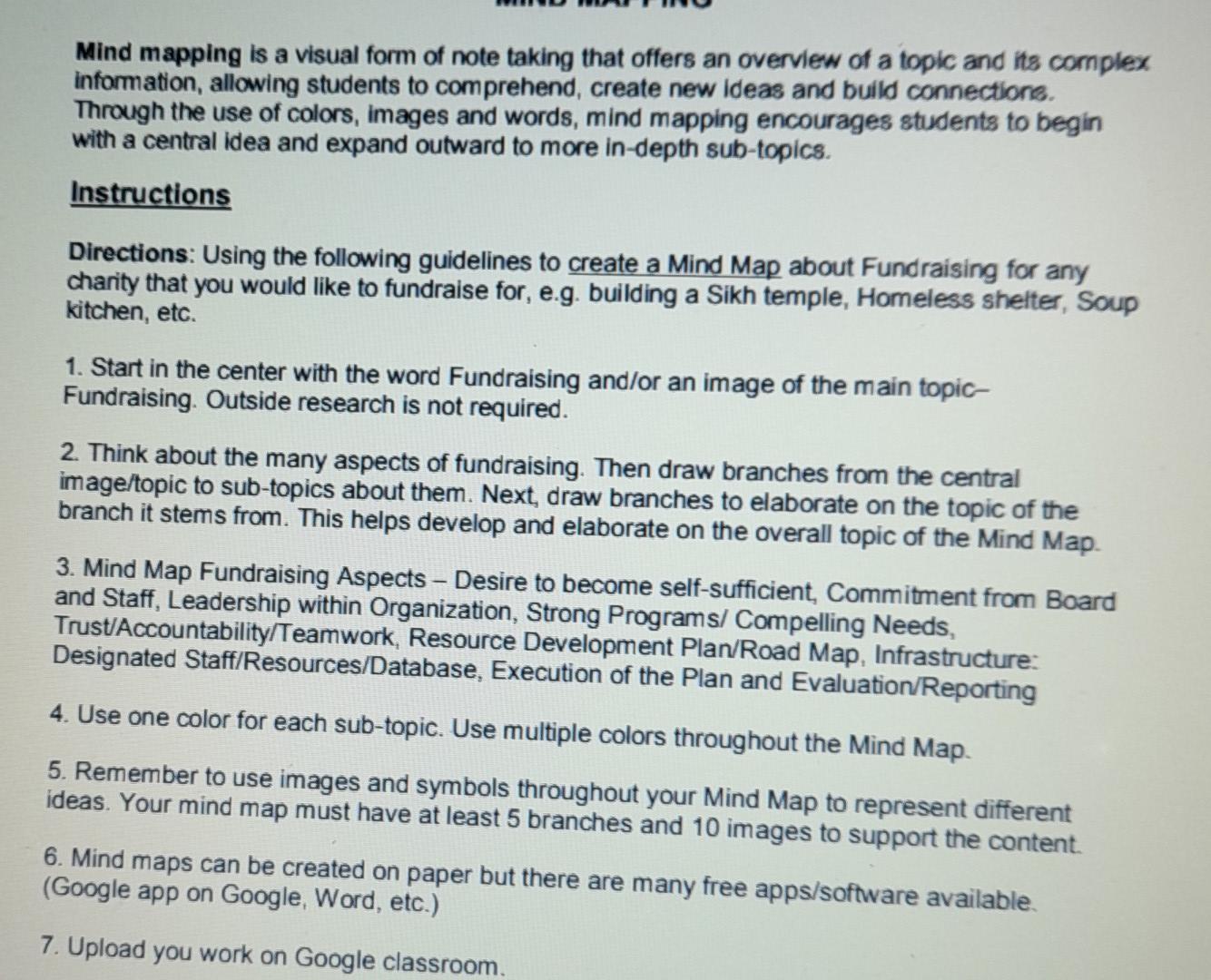 Mind mapping is a visual form of note taking that