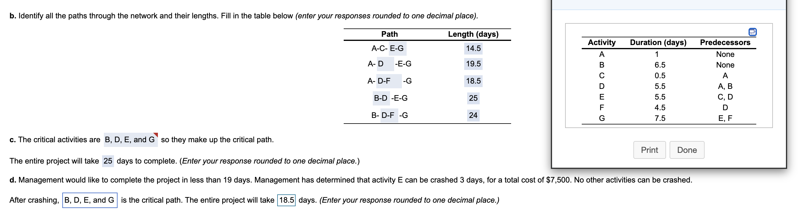 b. Identify all the paths through the network and