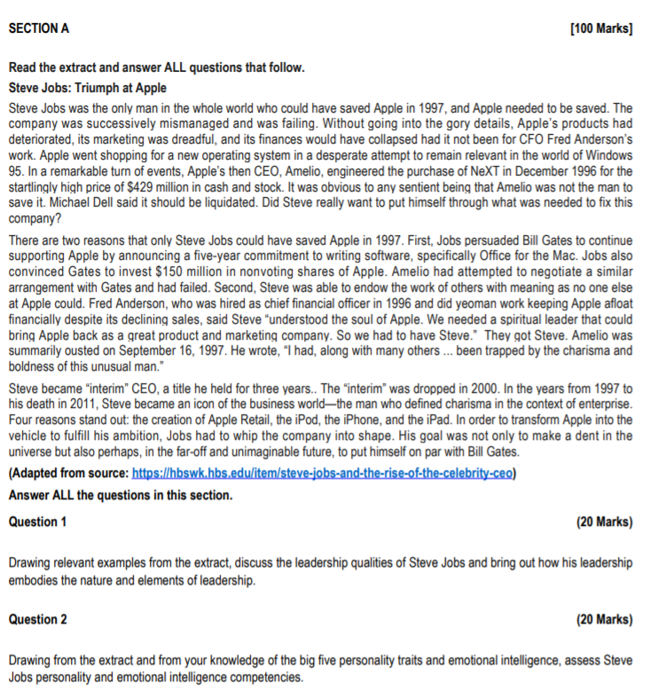 SECTION A [100 Marks] Read the extract and answer