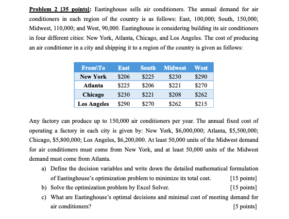 Problem 2 135 points]: Eastinghouse sells air