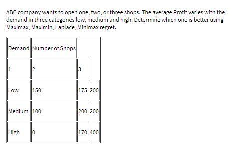 ABC company wants to open one, two, or three