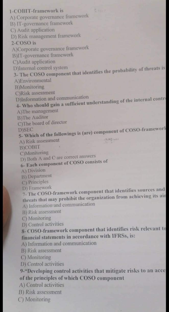 1-COBIT-framework is A) Corporate governance