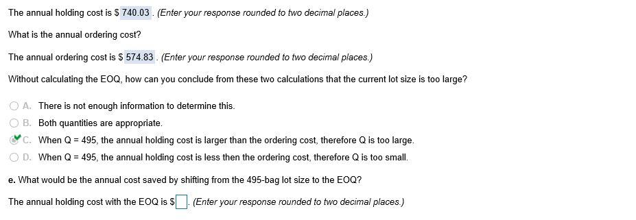 I just need help with E) The annual holding cost