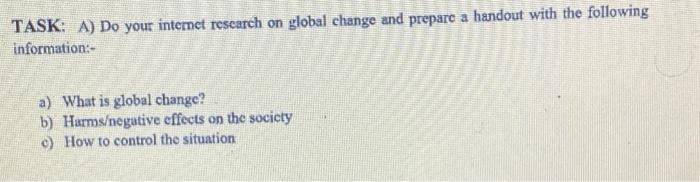 please help me with this!!! TASK: A) Do your