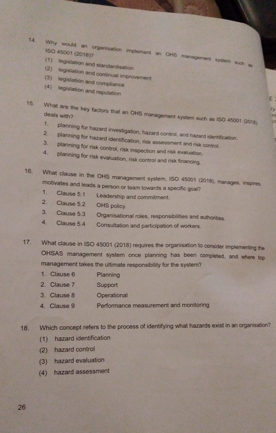 14 Why would an organisation implement an OHS