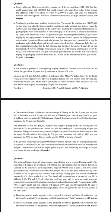 Question Esther, Vida, and Clair were asked to