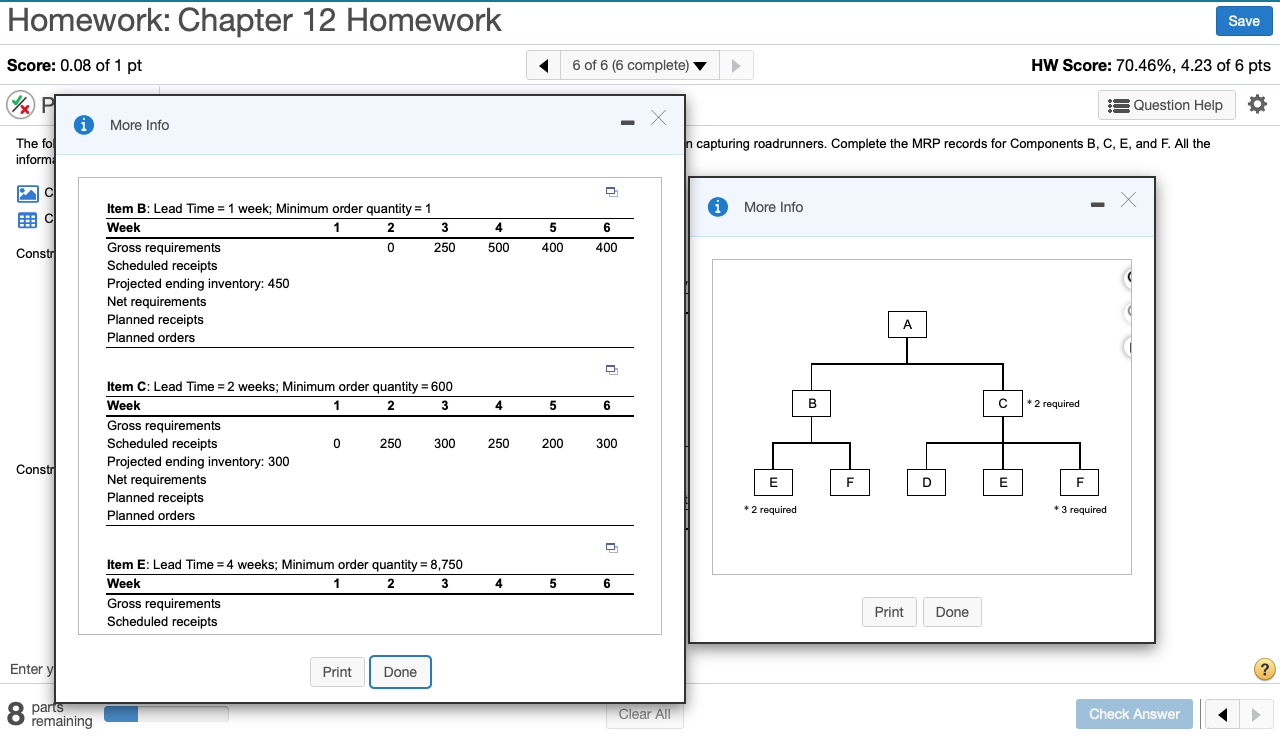 Construct the material requirements plan for item