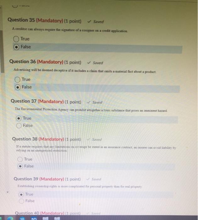 Question 35 (Mandatory) (1 point) Saved A