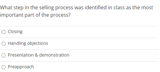 What step in the selling process was identified