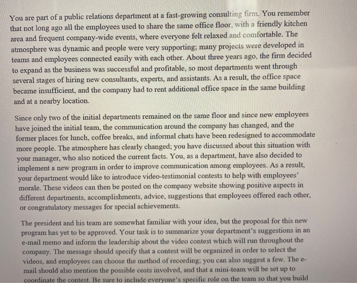 You are part of a public relations department at