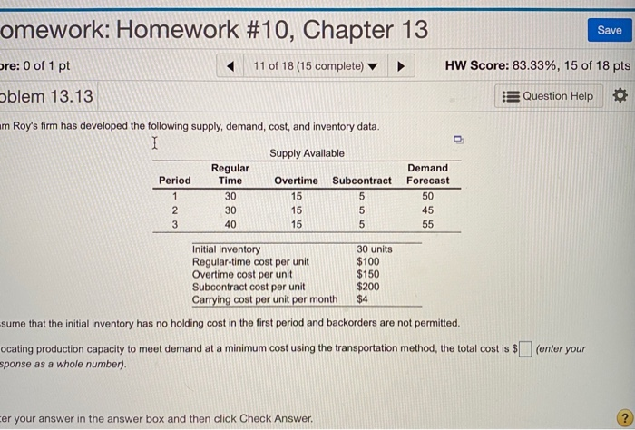 Save omework: Homework #10, Chapter 13 ore: 0 of