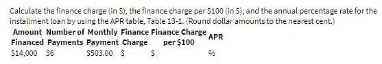 Calculate the finance charge (in S), the finance