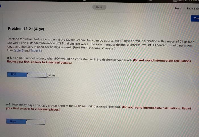 Un Saved Help Save & E Che Problem 12-21 (Algo)