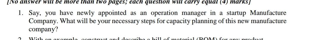 [No answer will be more than two pages; each